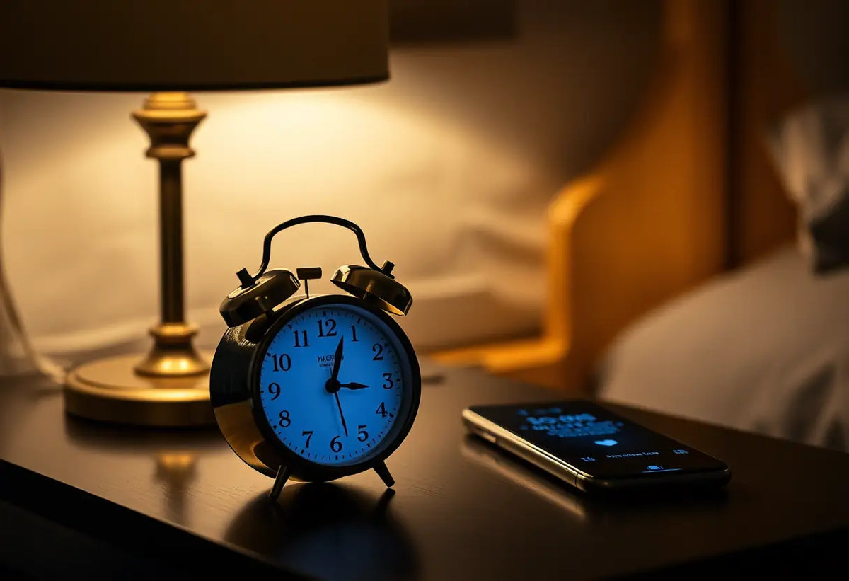 Une horloge murale traditionnelle à côté d'un smartphone moderne, évoquant les défis de couple le soir