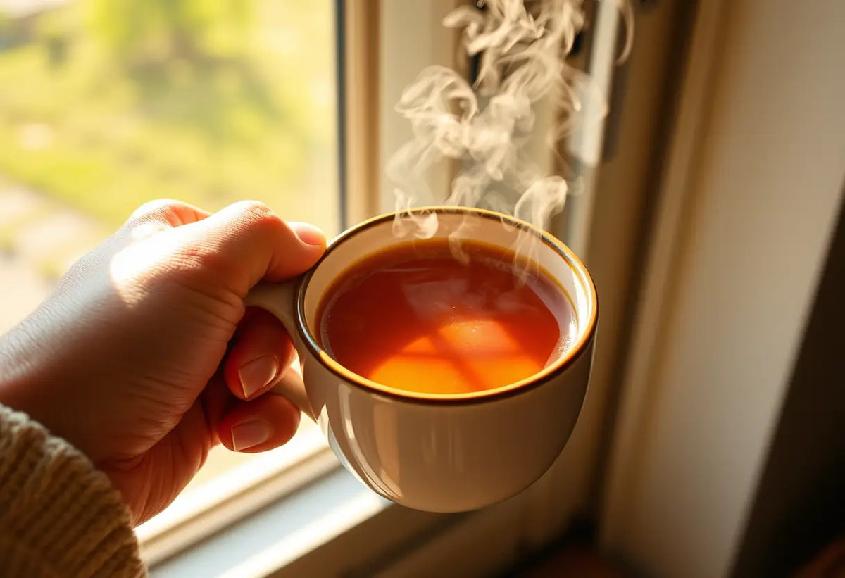 Une main tenant une tasse de thé chaud pour soulager les troubles du désir
