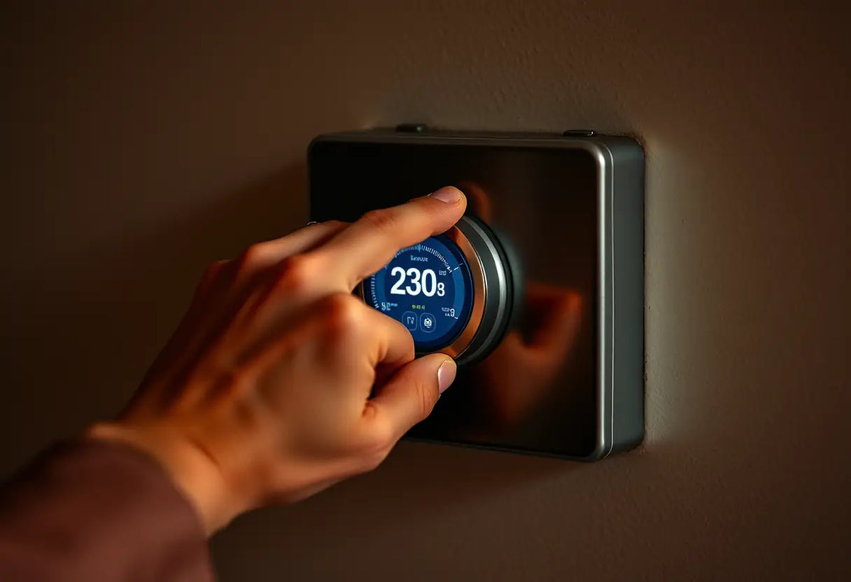 Une main ajuste le thermostat pour créer une atmosphère propice à l'intimité