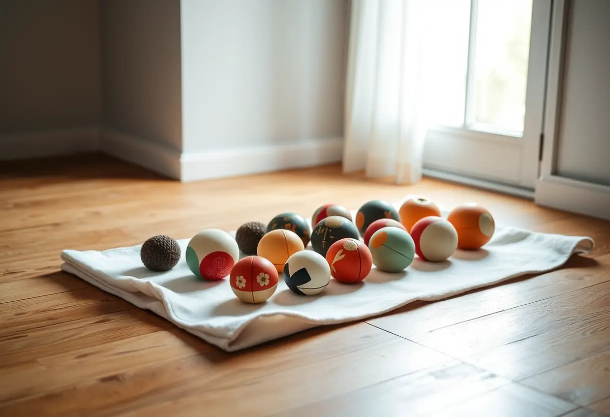 Boules de geisha disposées sur un tapis blanc en coton