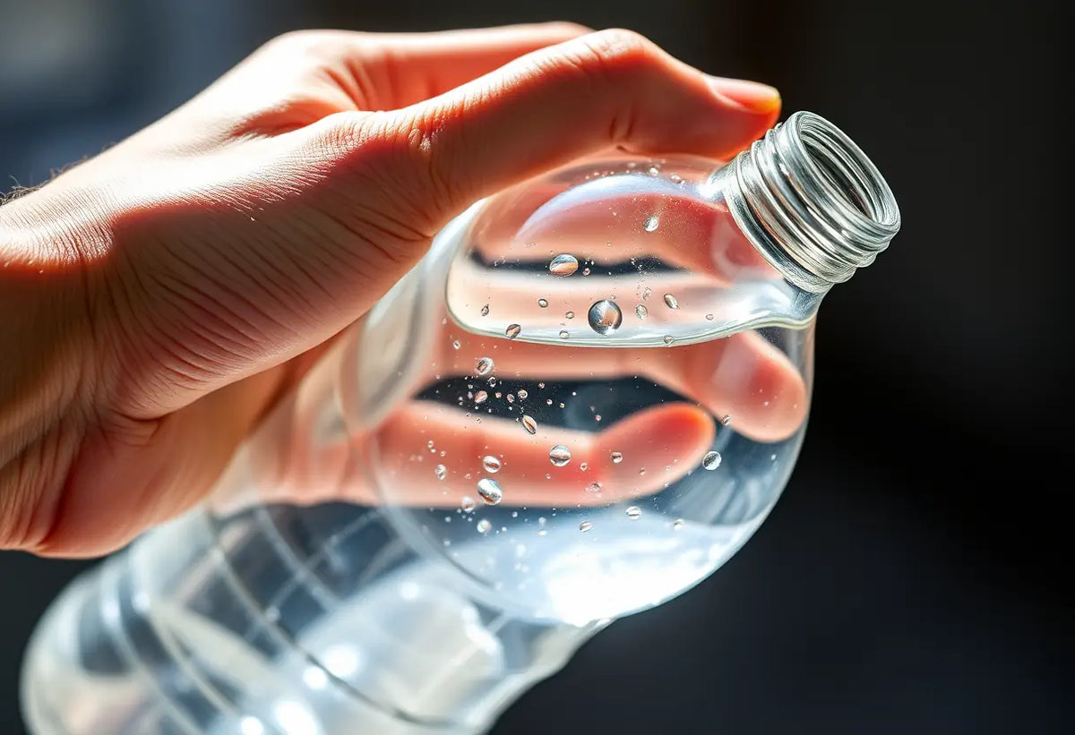 Une main tenant une bouteille en plastique transparente