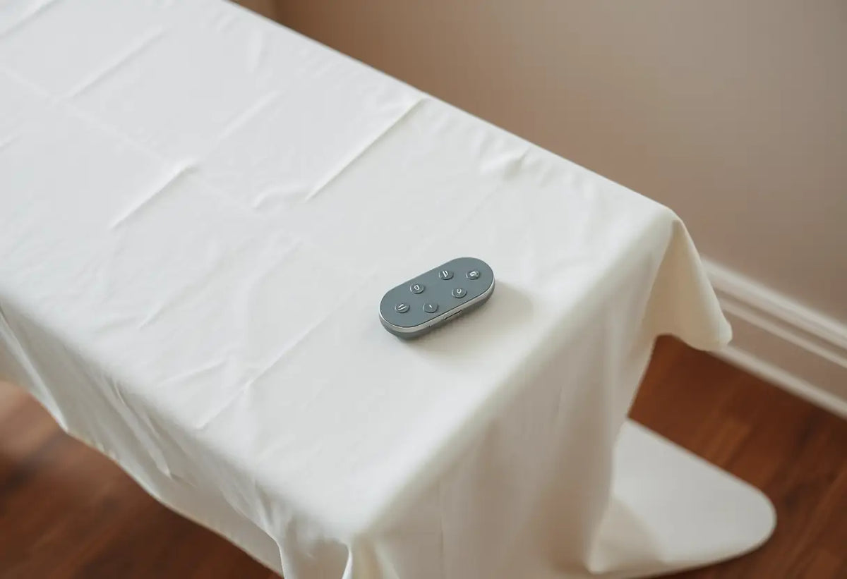 Tableau avec tissu blanc et objet ovale