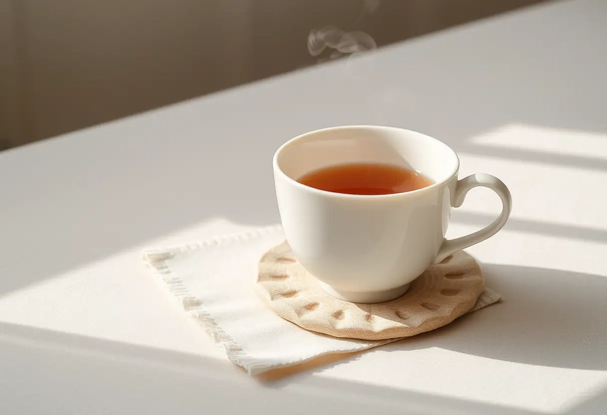 Une tasse de thé sur une soucoupe dans un contexte de stérilité