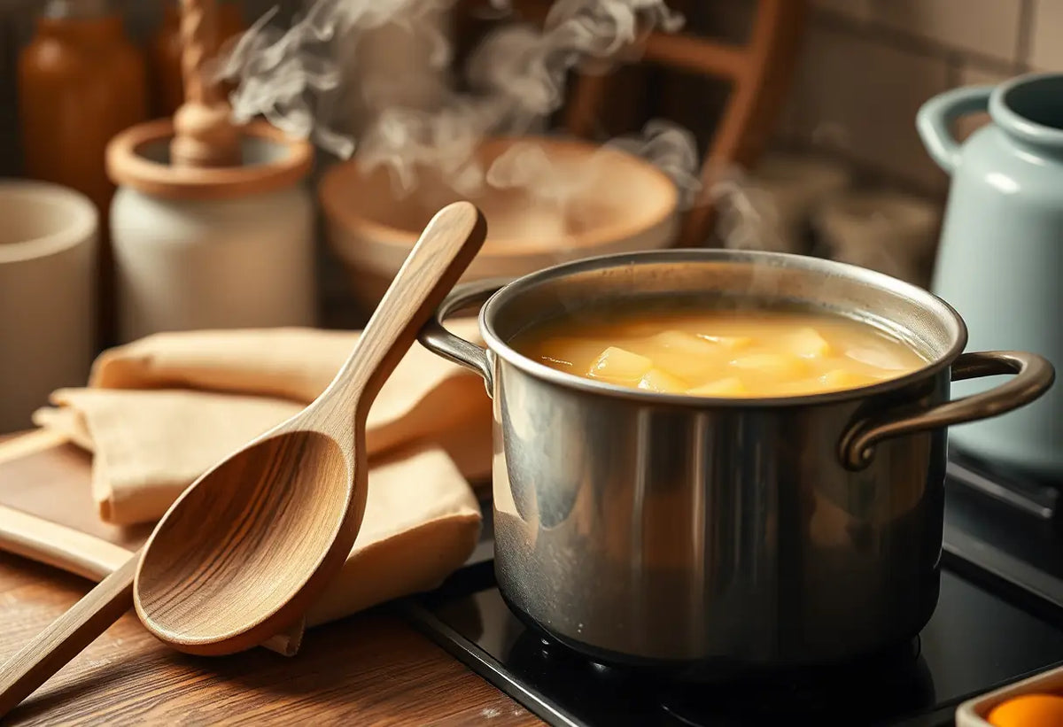 Cuillère à bois et pot de cire fondue
