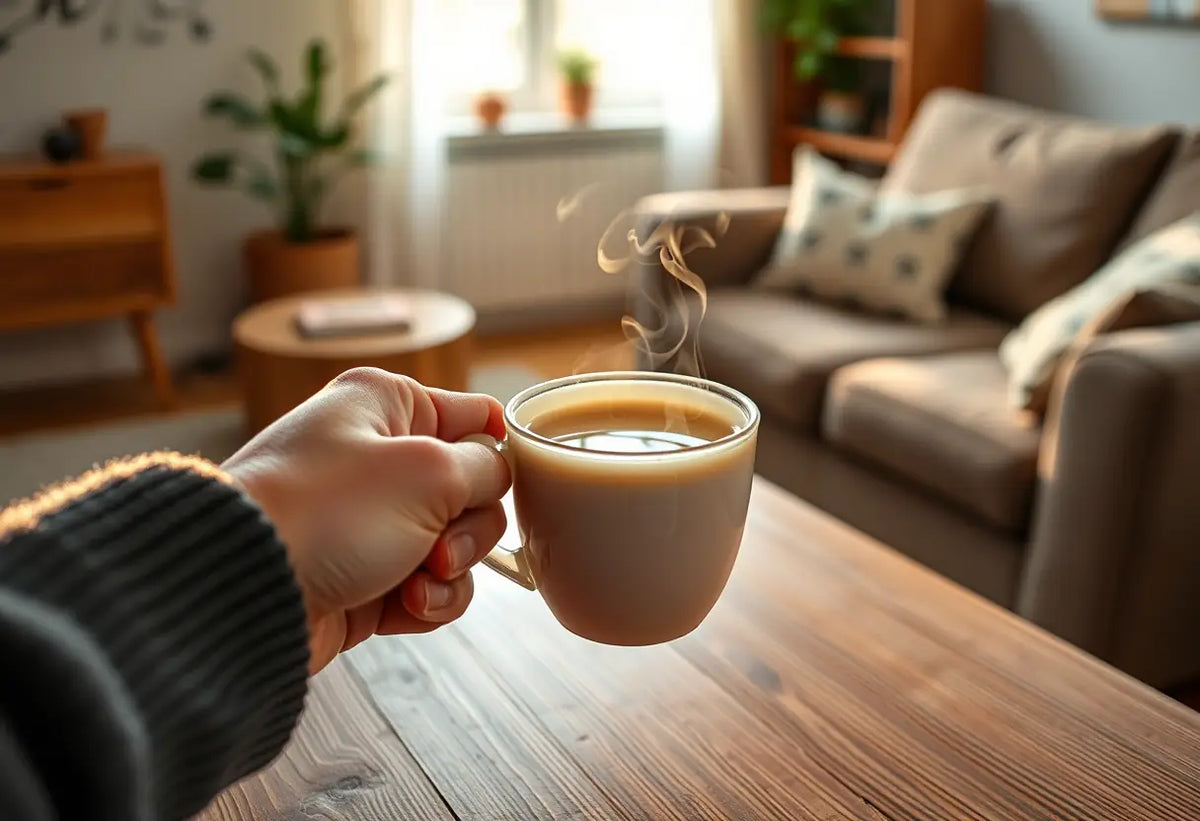 Main de quelqu'un tenant une tasse de thé chaud, symbole de connexion sincère