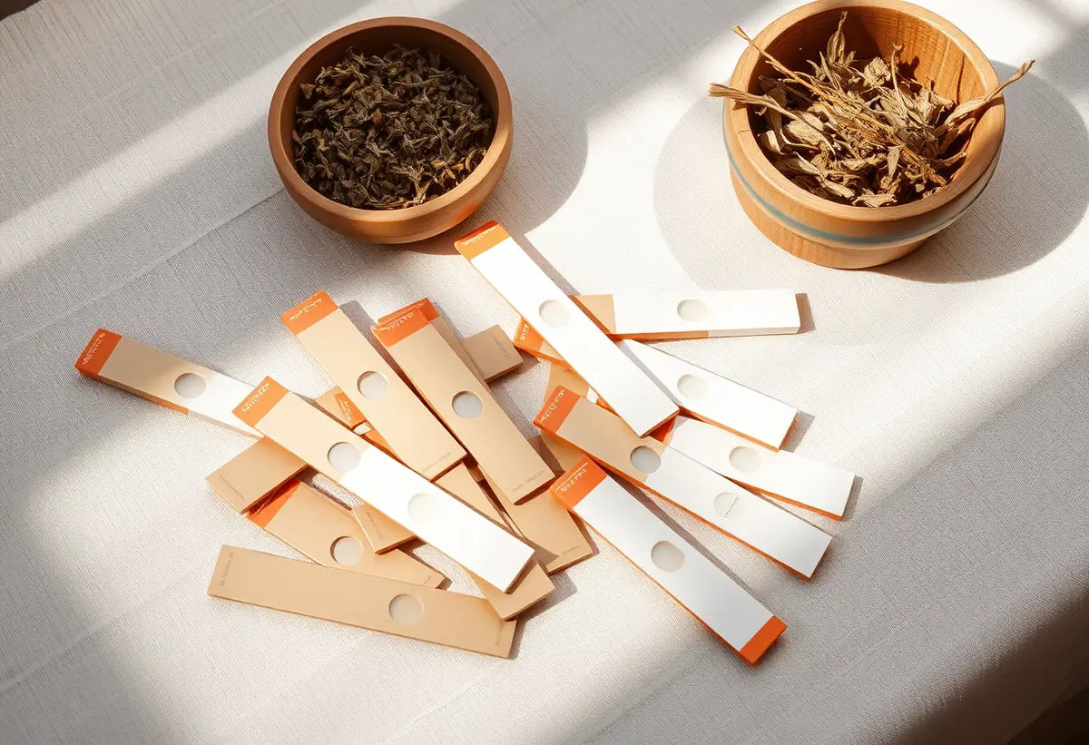 Des tests d'ovulation sur une nappe en lin