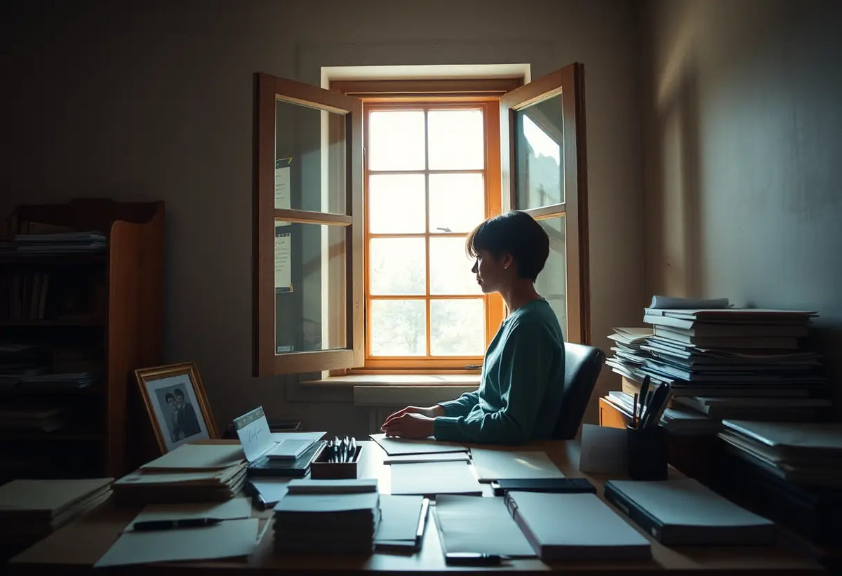 Personne seule à un bureau avec du matériel d'écriture