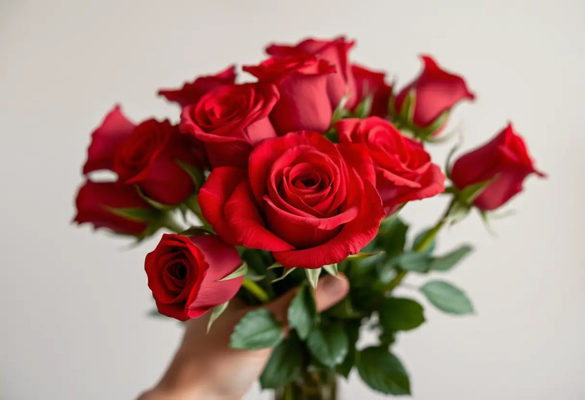 Un bouquet de roses rouges dans les mains
