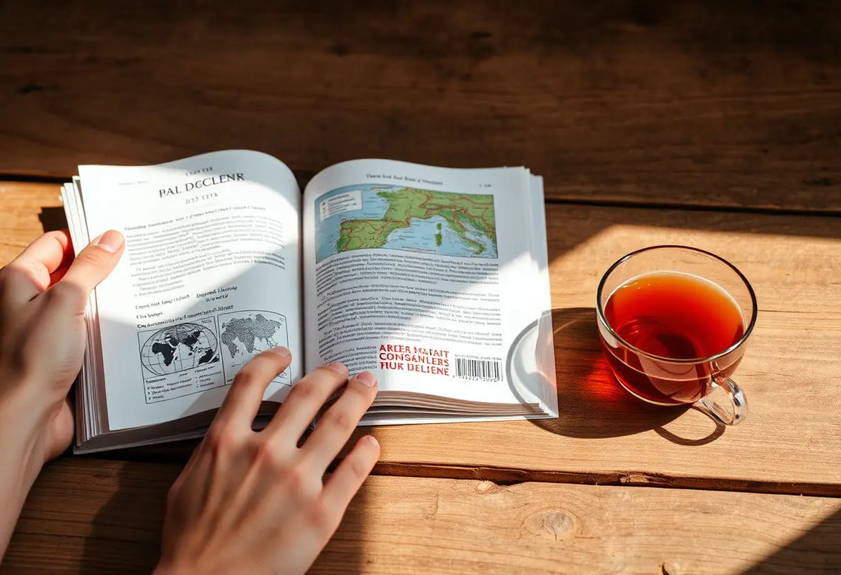 Une main qui tourne les pages d'un guide imprimé