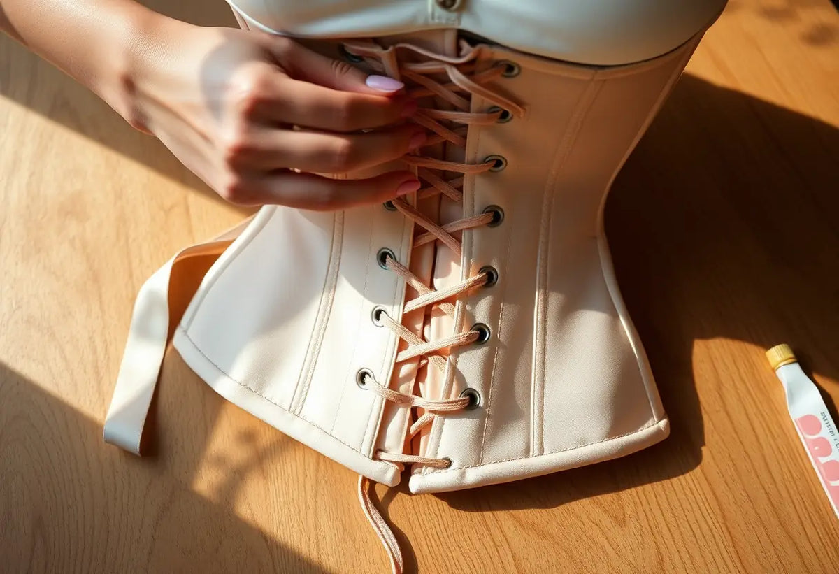 Main focus sur un corset en satin