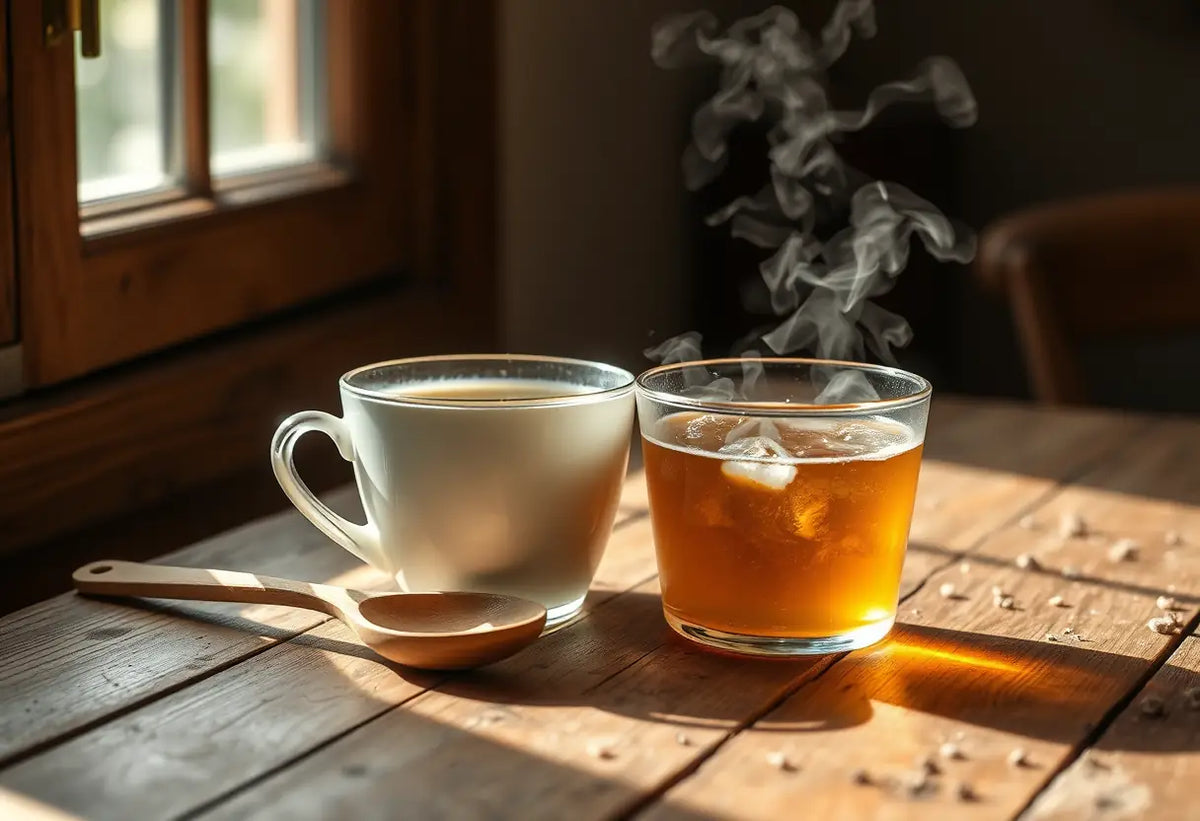 Tasse de thé aux herbes avec cuillère posée à côté