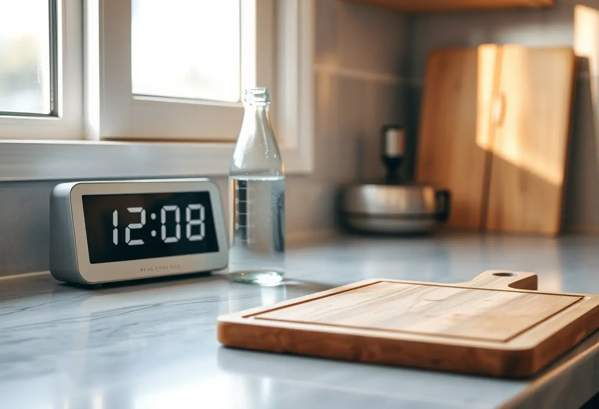 Compteurs et horloges dans une cuisine pendant un jeûne intermittent