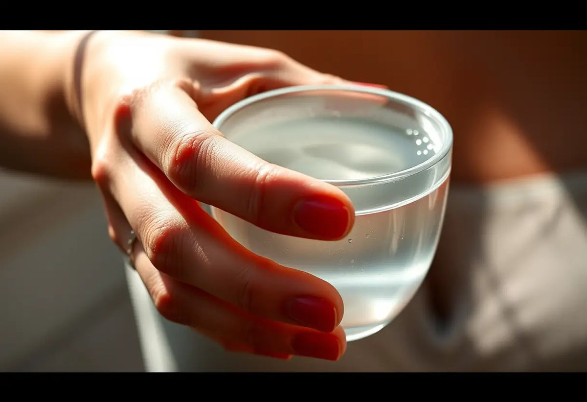 Maince main tenant un verre d'eau dans un contexte de don d'ovocyte