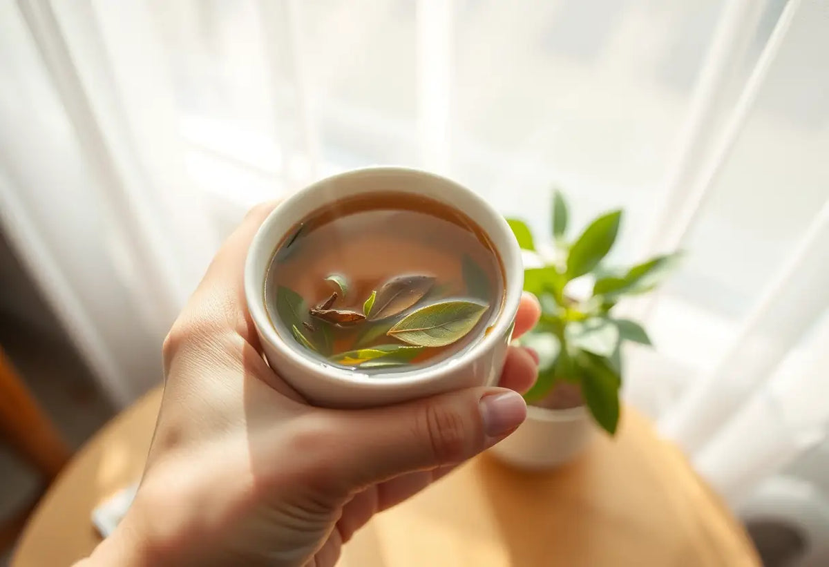 Tasse de thé herbagère sous la lumière du soleil