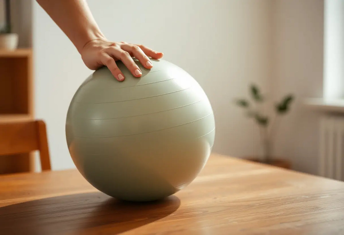 Main de femme tenant un ballon d'exercice pour le confort pendant la grossesse