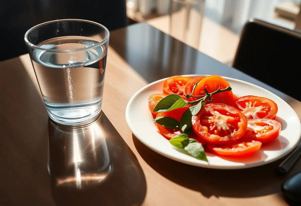Assiette de tomates fraîchement coupées sur la table de cuisine