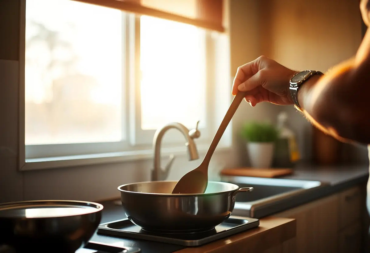 Main dans une cuisine pendant la préparation d'un repas