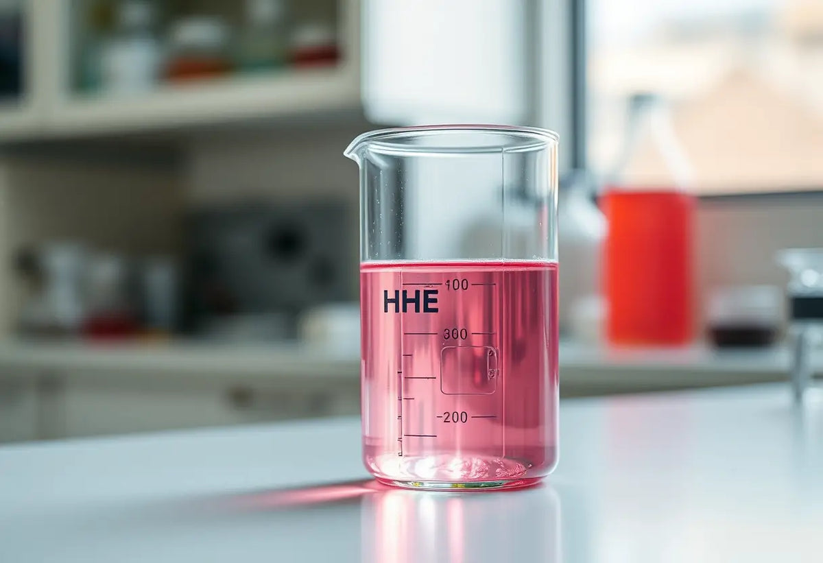 Liquide rose dans un récipient en verre