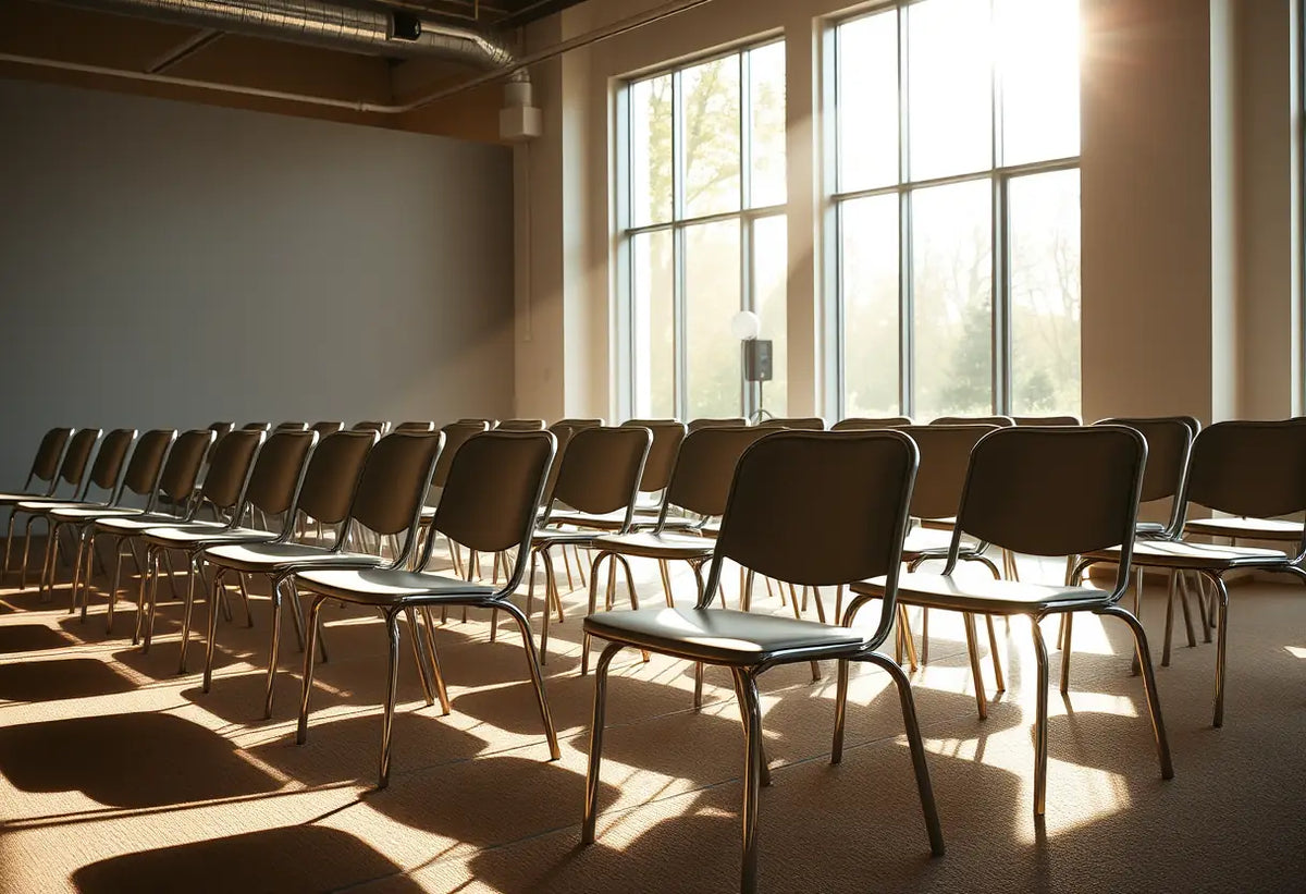 Des chaises alignées pour un séminaire sur la santé sexuelle et le genre