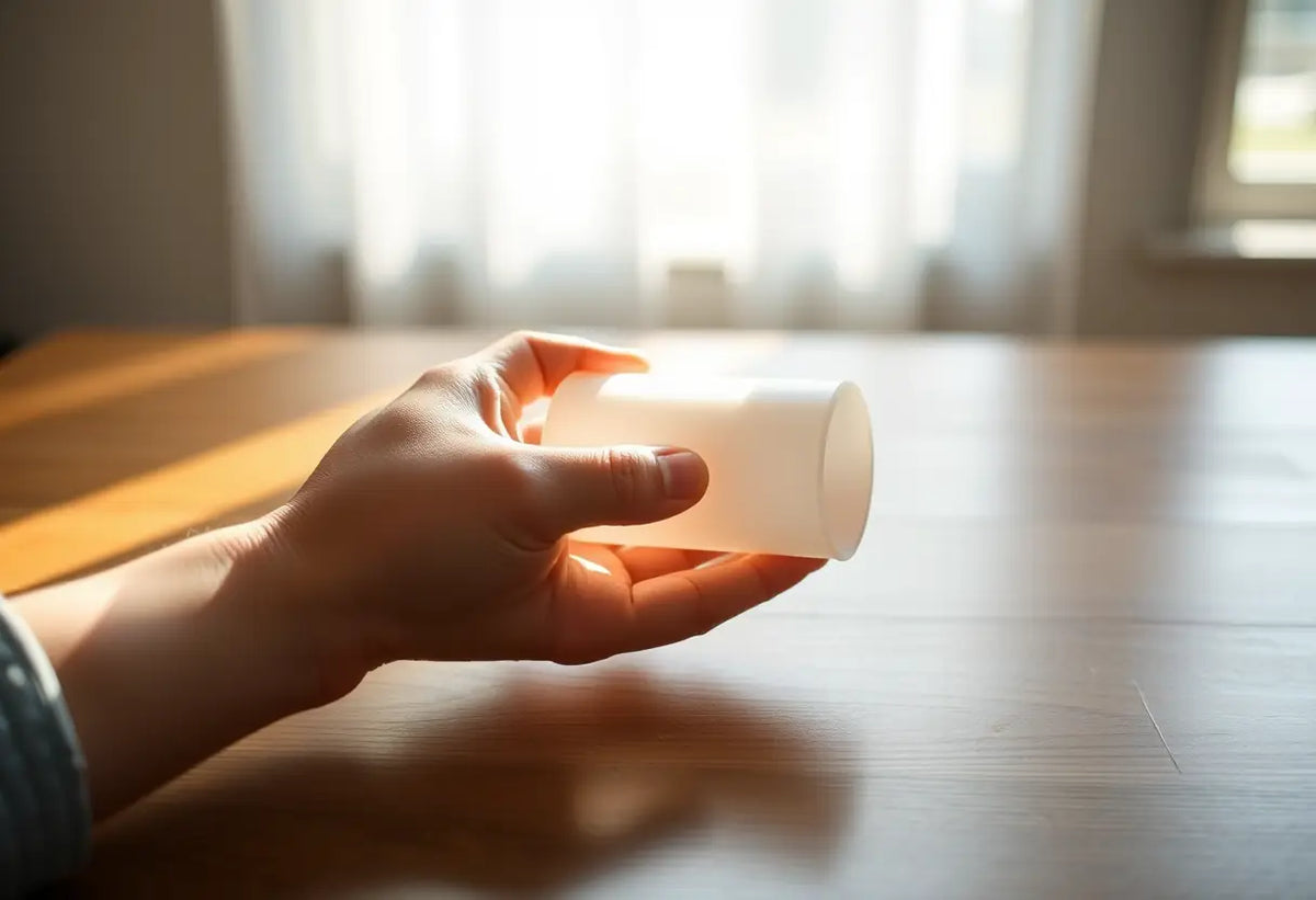 Main objet en silicone posé sur une table, utilisé pour la stimulation prostatique