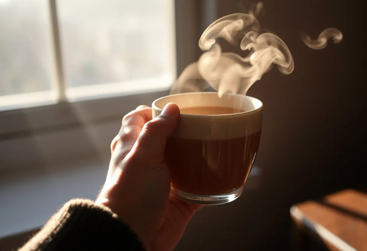 Une main tenant une tasse de thé dans une lumière naturelle, symbolisant la recherche de compréhension intime.