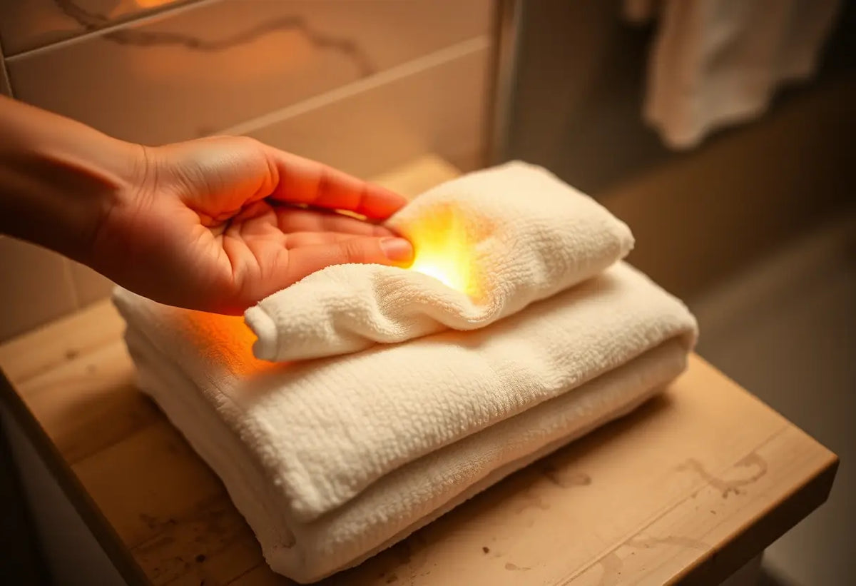 Chaleur apaisante d'une compresse chaude dans une salle de bain