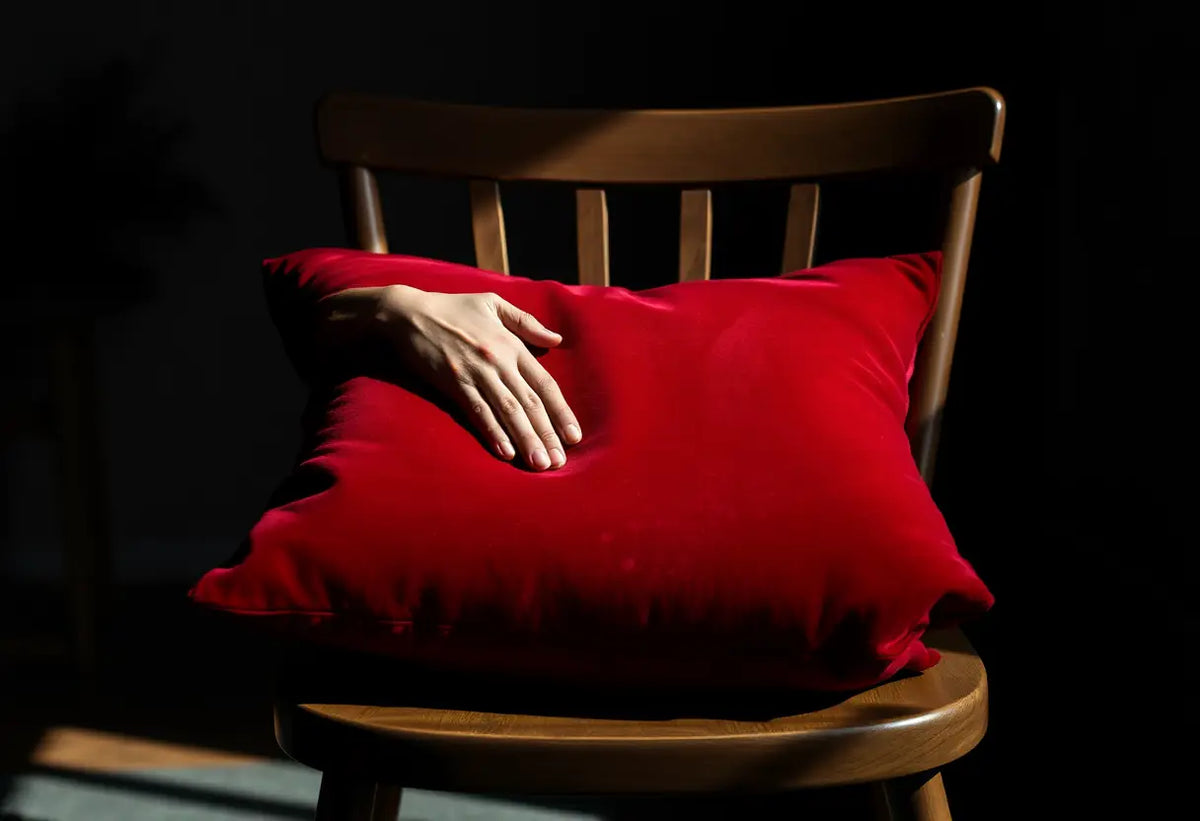 Un fauteuil en velours rouge dans une pièce intime