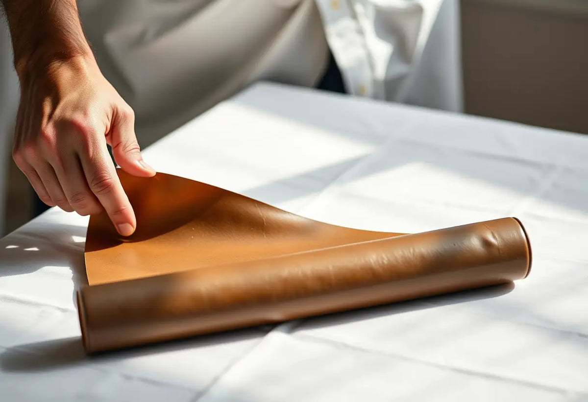 Un homme déplie avec soin un préservatif en caoutchouc sur une table blanche