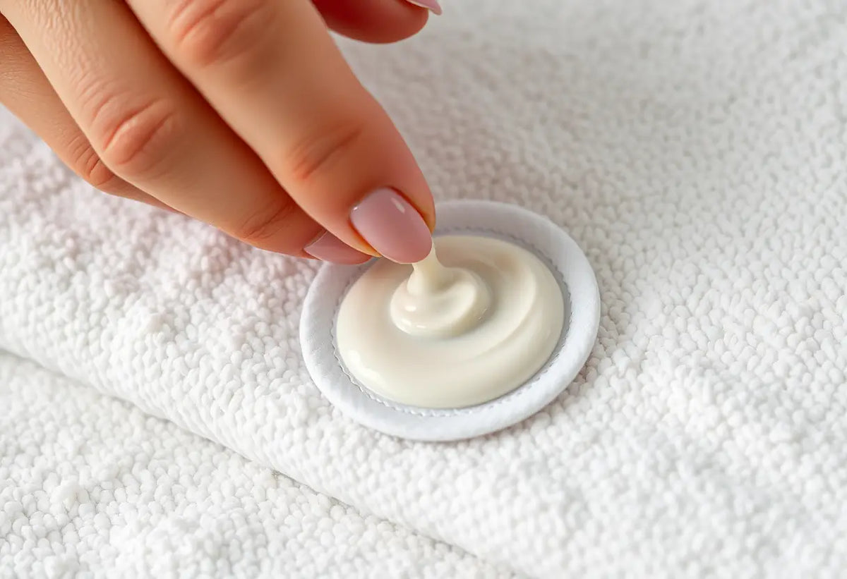 Crème pour soins intimes appliquée sur un disque de coton