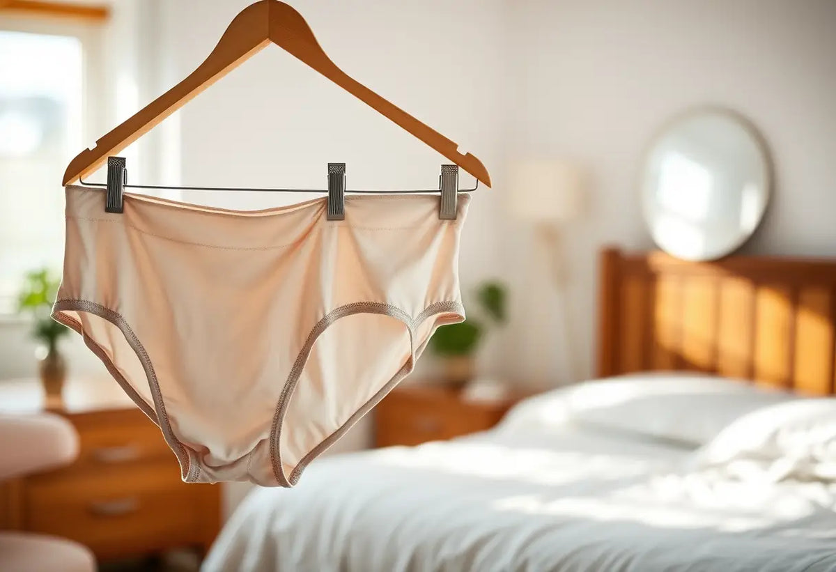 Des sous-vêtements en coton doux accrochés dans une chambre bien éclairée