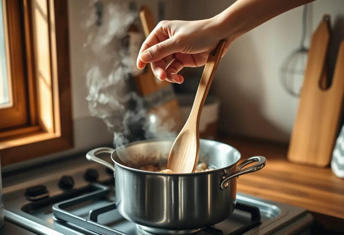Une main tenant une cuillère en bois au-dessus d'un chaudron sur une cuisinière, illustrant la diversité des expériences humaines