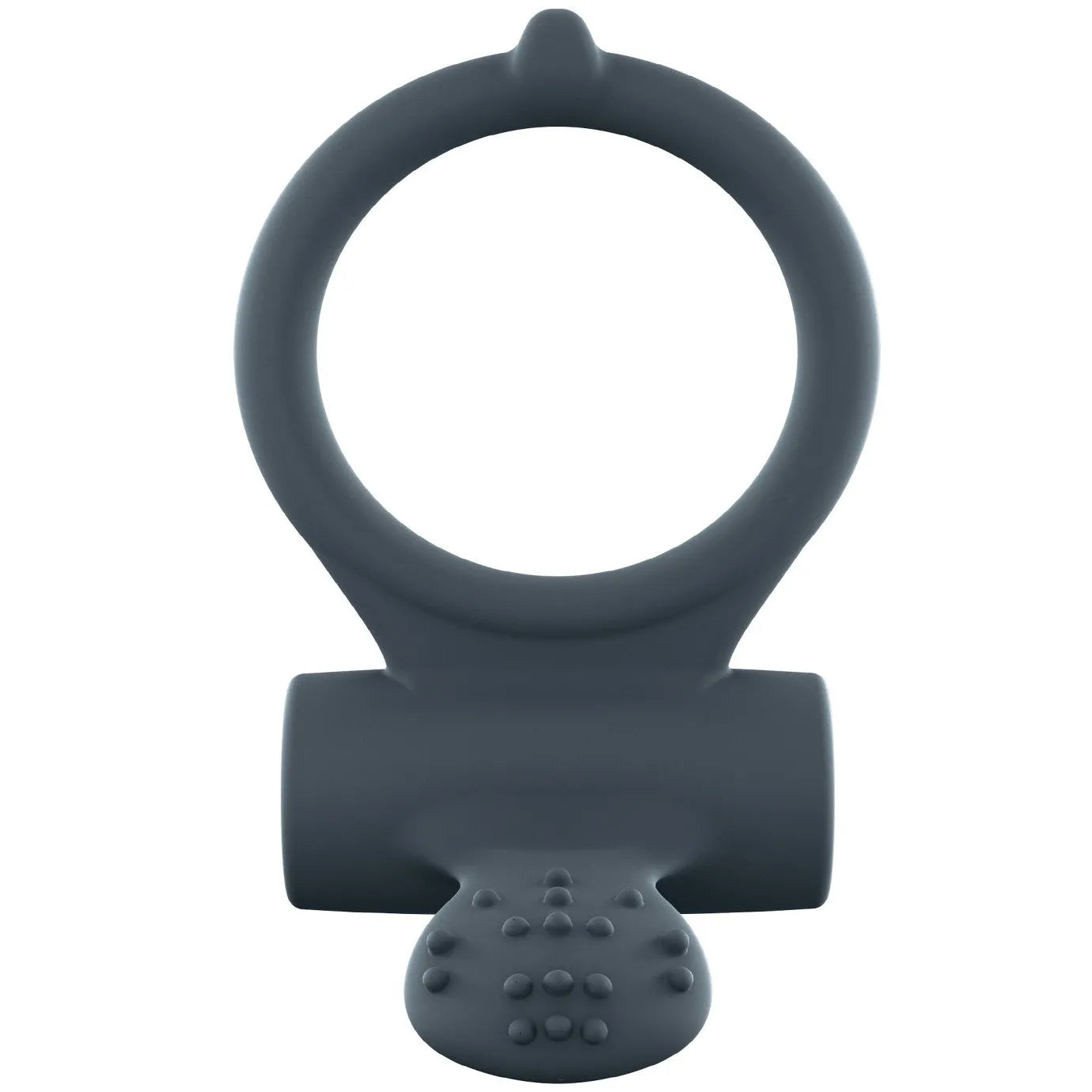 Anneau vibrant gris foncé en silicone doux, design ergonomique, stimulation clitoridienne, étanche, rechargeable USB.
