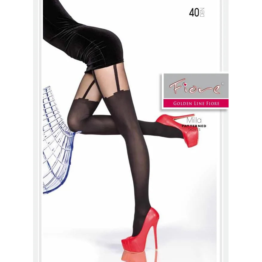 collants sexy motif imitation bas autofixant noir durable élasthanne 40DEN résistants extensibles confortables sophistiqués glamour féminins tailles T2 T3 T4