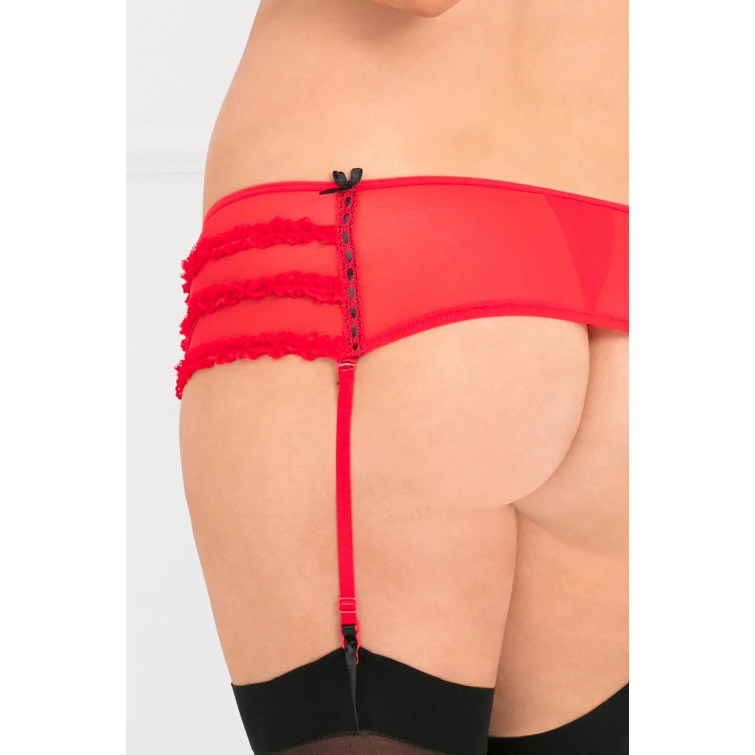 porte-jarretelles rouge grande taille maille transparente réglable string intégré femme ronde