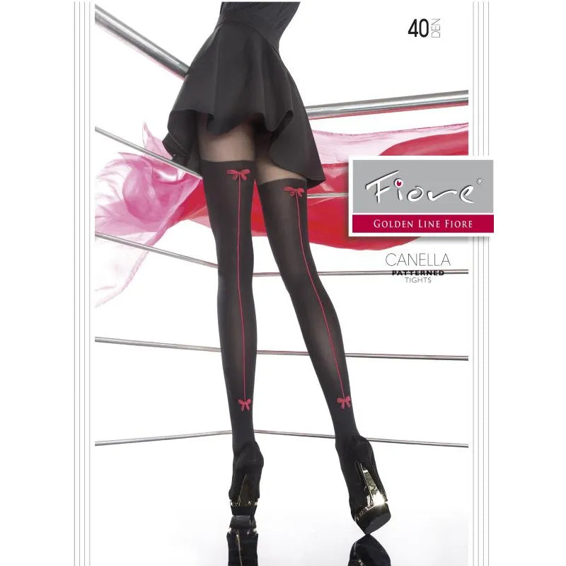 Canella Collants 40denier Noir noeuds rouges arrière bas autocollants confort durable haute qualité élasticité résistance tailles T2 T3 T4 T5