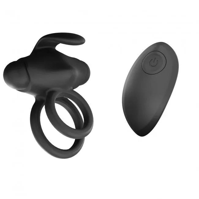 Anneau pénien vibrant noir avec télécommande, silicone élégant, intensité réglable, plaisir couple, sans phtalates.