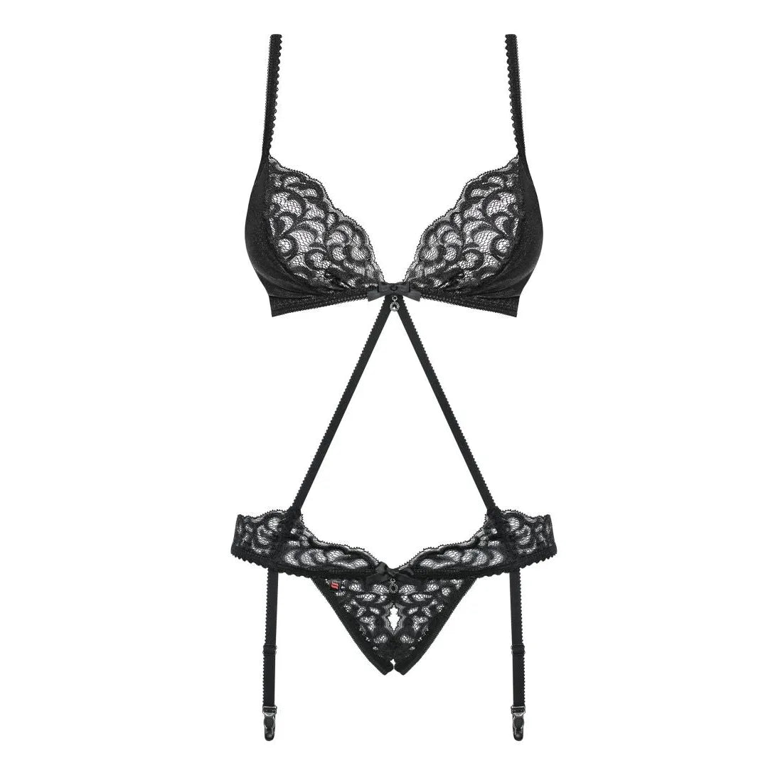 Laluna justaucorps noir sexy dentelle scintillante ajustable bretelles réglables découpes coquines entrejambe ouvert tissu doux élasthanne polyamide confort