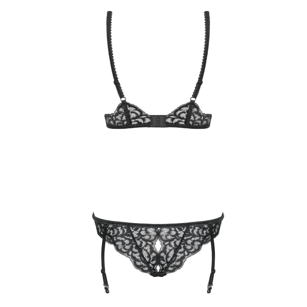 Laluna justaucorps noir sexy dentelle scintillante ajustable bretelles réglables découpes coquines entrejambe ouvert tissu doux élasthanne polyamide confort