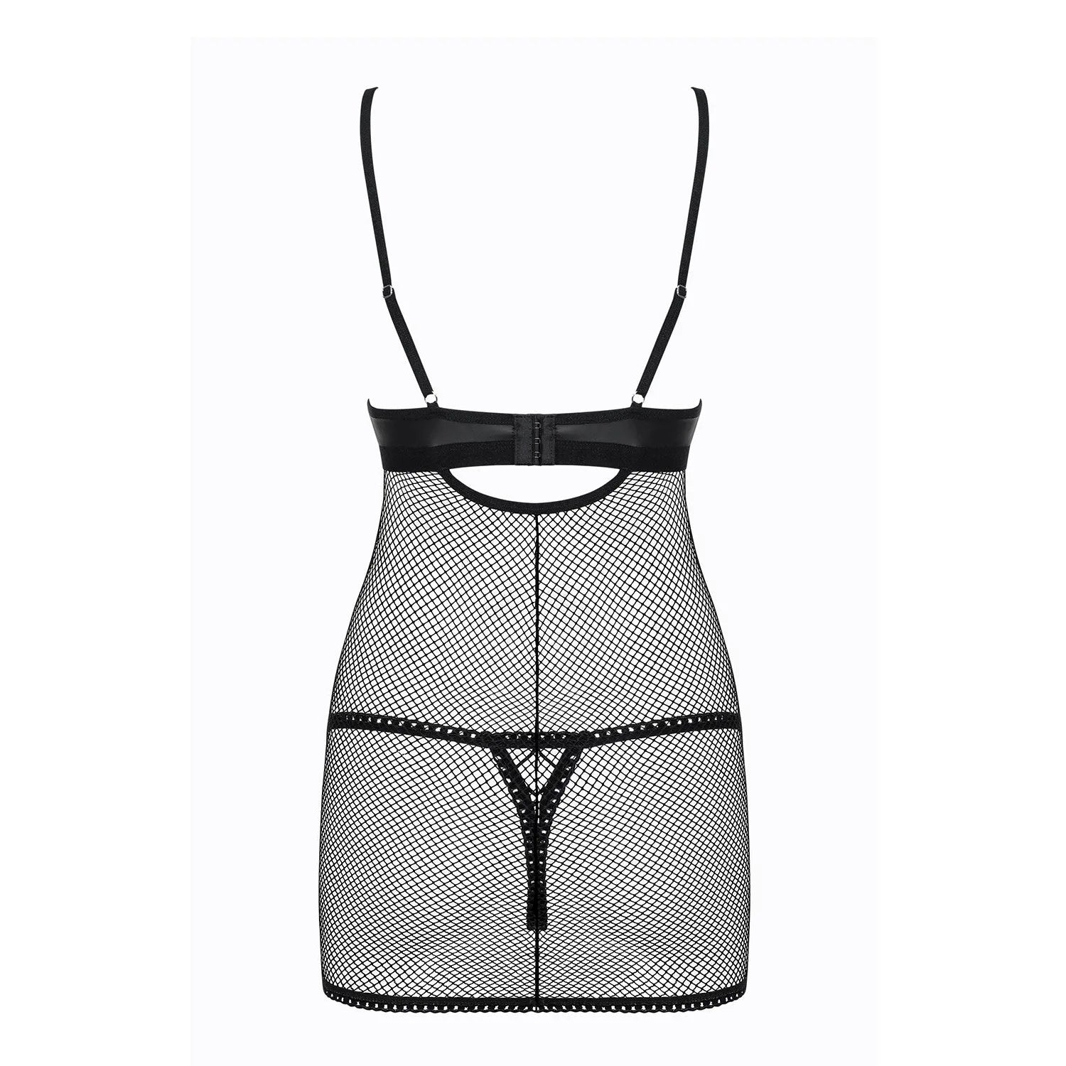nuisette effet cuir filet extensible noir ajustable string assorti sexy bretelles réglables laçage avant échancrée confortable sensuelle