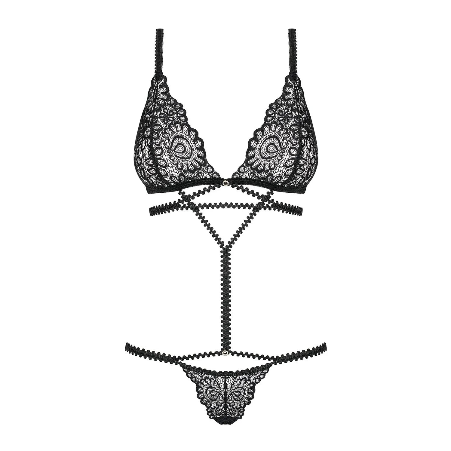 Body dentelle noire sensuel, élastiques ajustables, bretelles réglables, détails brillants, extensible, élasthanne.