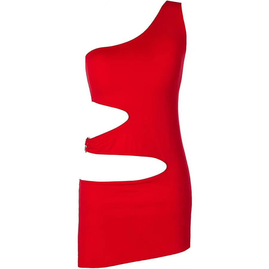 Robe asymétrique érotique V-9249 design audacieux rouge court sexy lingerie occasion spéciale femmes