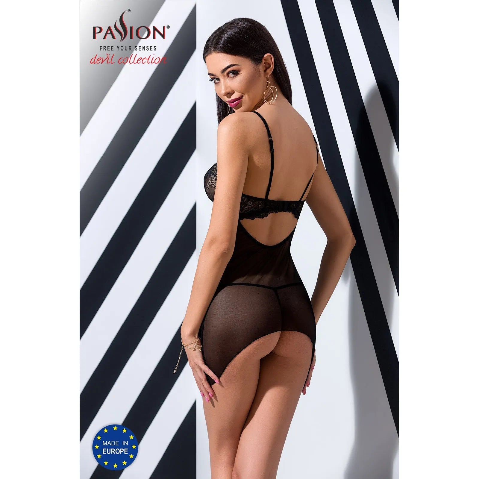 nuisette noire transparente dentelle moulante Veronique Passion sensuelle élégante séduisante ajustée extensible tulle raffinée grande taille silhouette