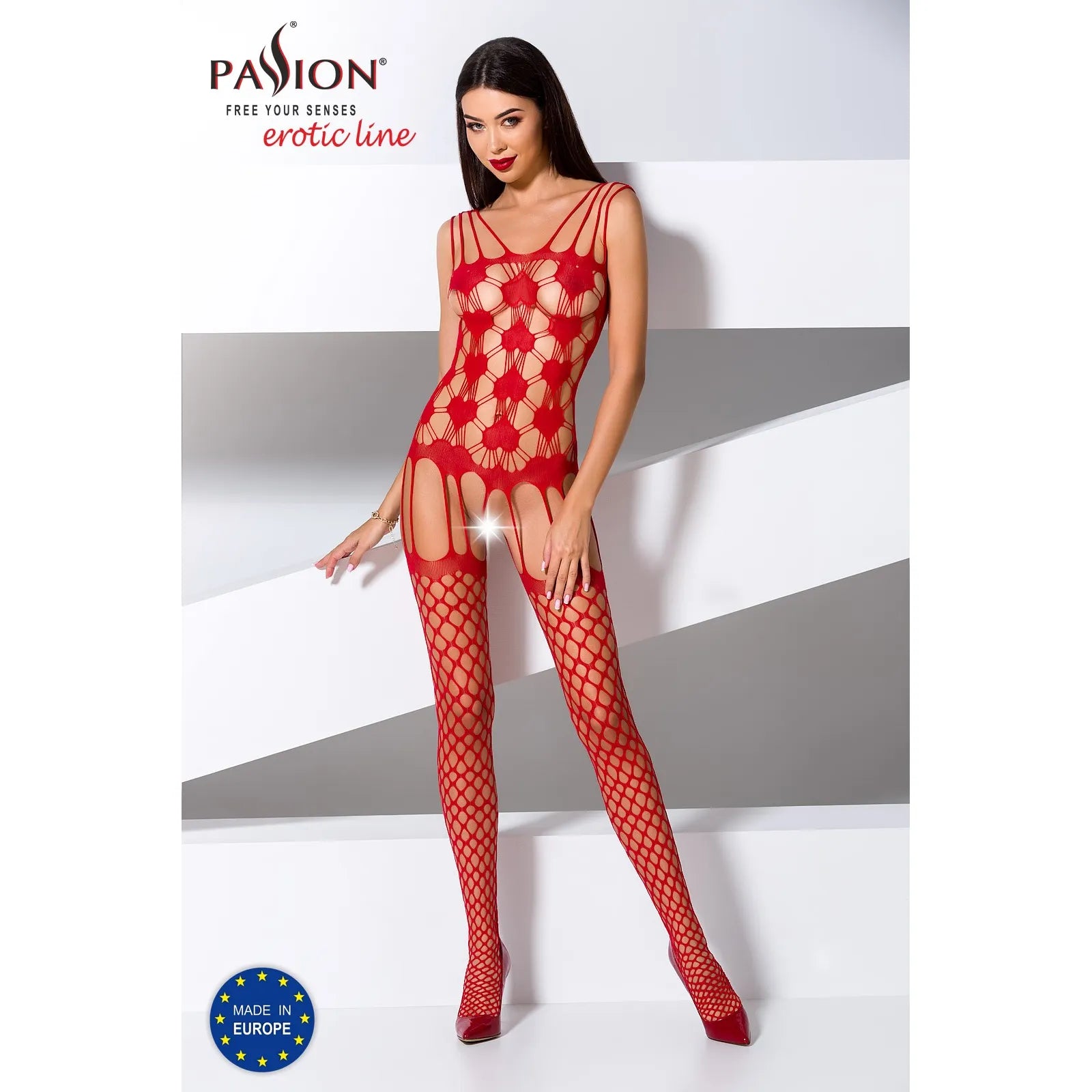 bodystocking rouge Passion taille unique élastique extensible ajustable confortable séduisant sensuel glamour moulant résistant polyamide élasthanne