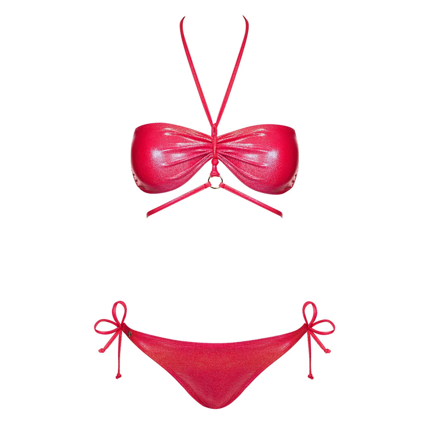 Maillot bain deux pièces rouge élégant cercle métallique laçage réglable maintien sculptant tissu extensible doublure douce taille S glamour piscine