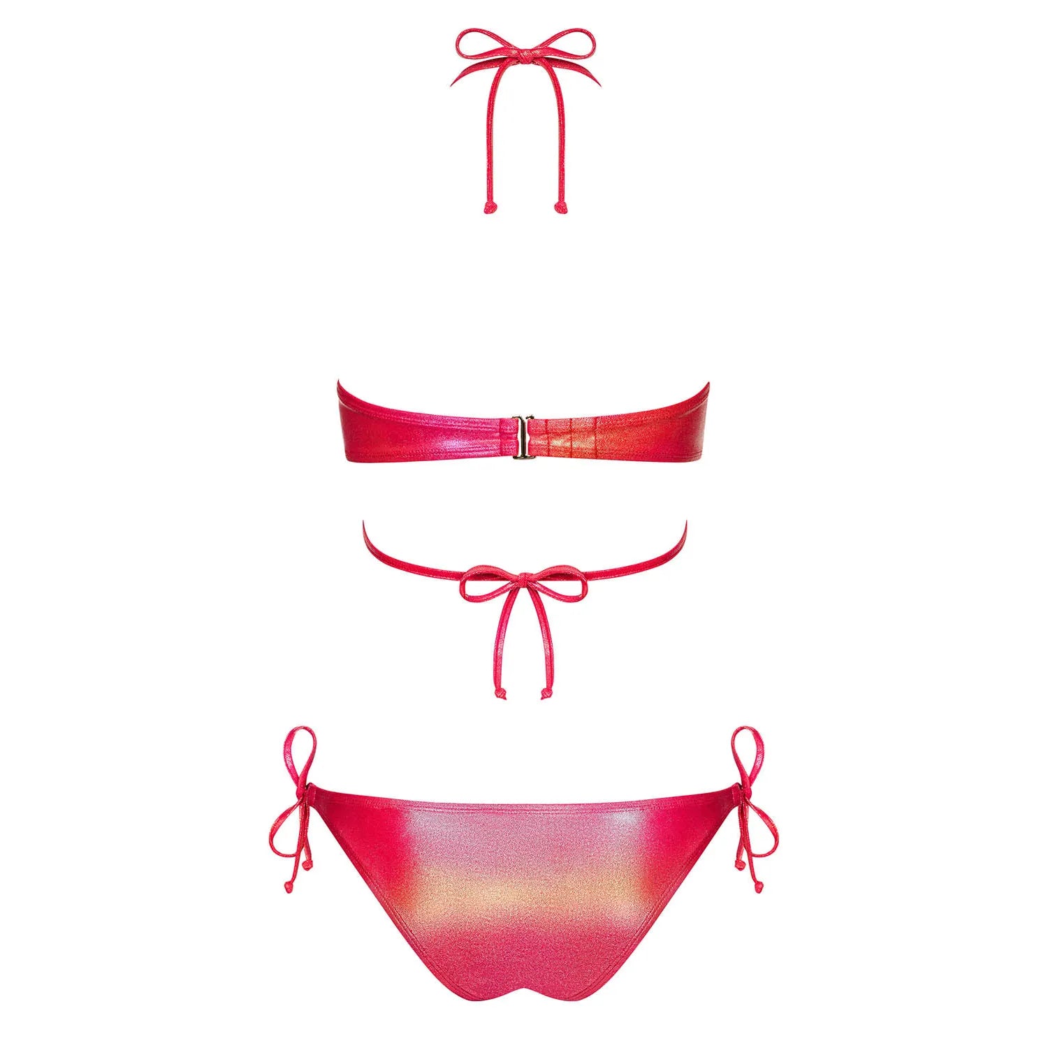 Maillot bain deux pièces rouge élégant cercle métallique laçage réglable maintien sculptant tissu extensible doublure douce taille S glamour piscine
