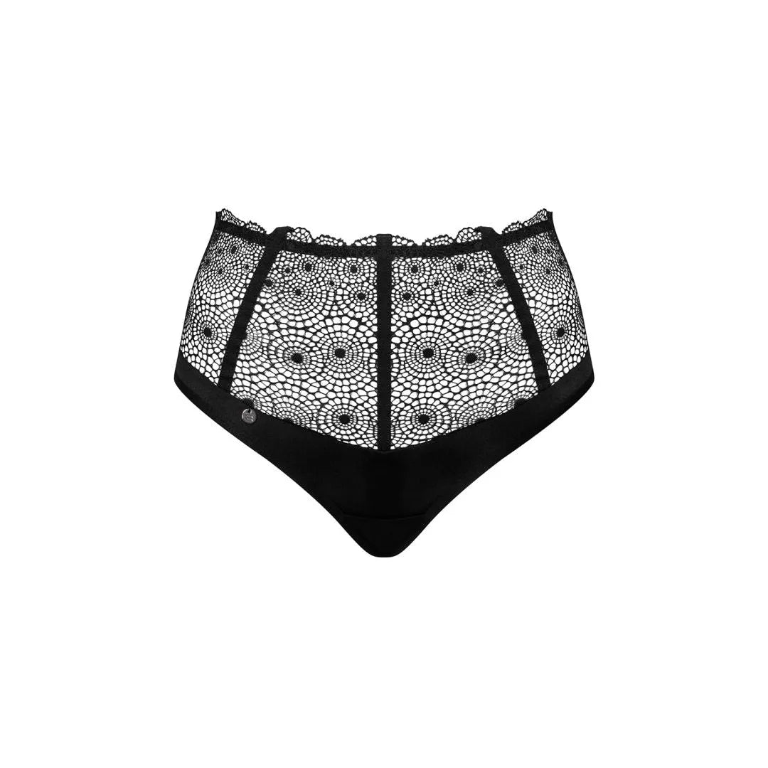 Culotte taille haute dentelle noire Sharlotte, design ouvert, élégante et sensuelle, détails raffinés, maintien confortable.