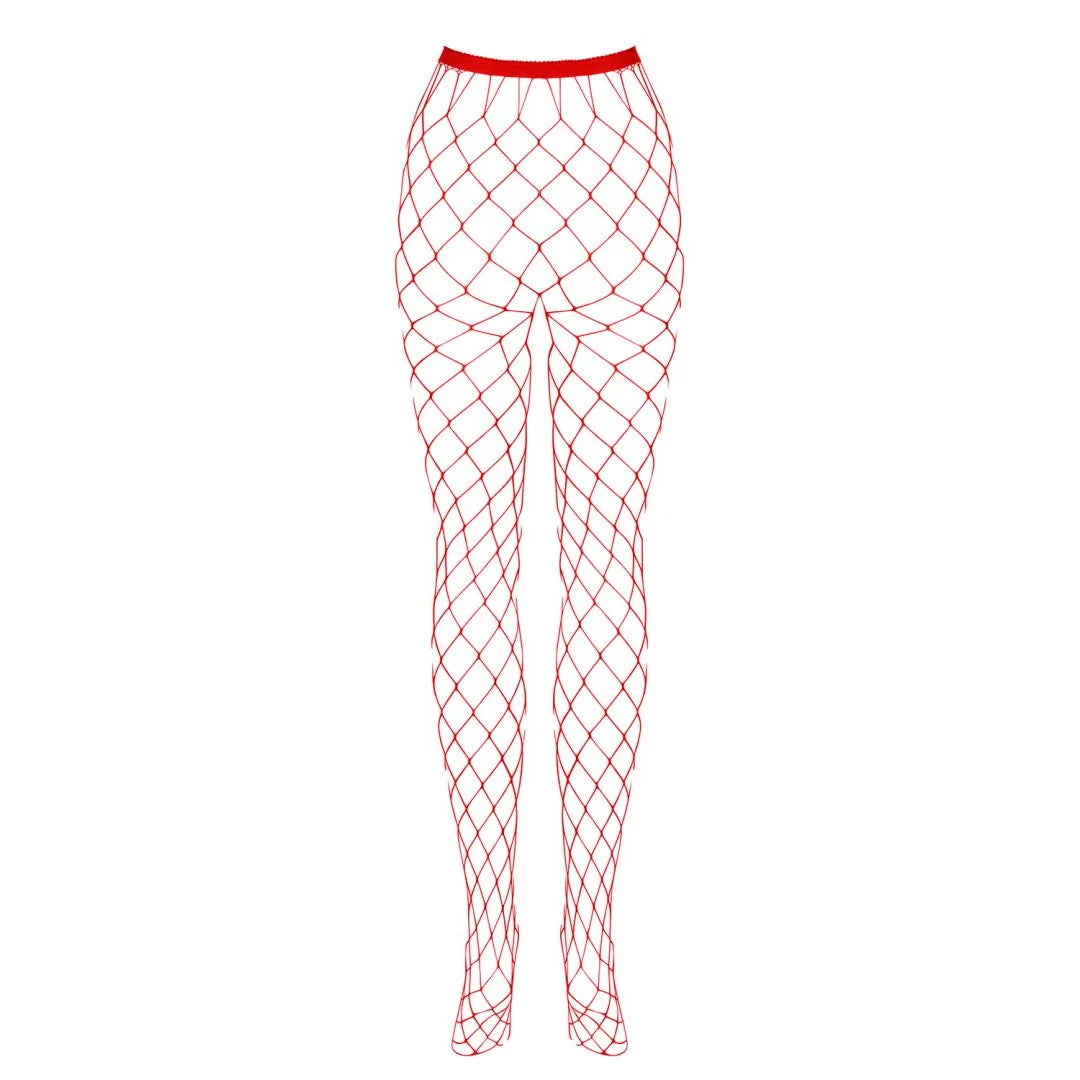 Collants résille rouge taille haute, design sculptant en nylon élasthanne, effet séduisant et élégant pour soirées audacie...