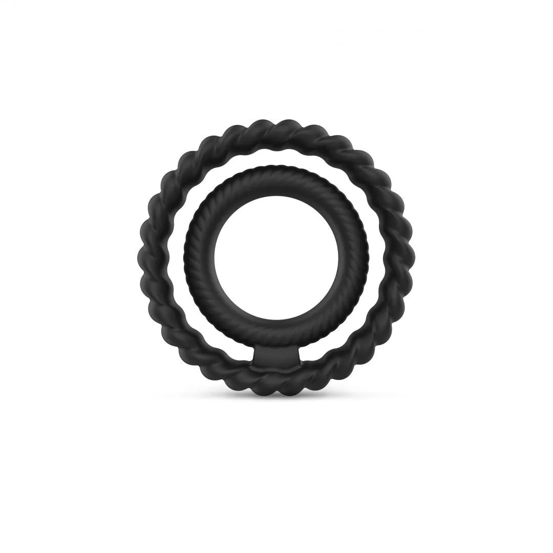 anneau silicone noir double stimulation érections longues confort étanche flexible cannelé adaptable pénis testicules discret intime