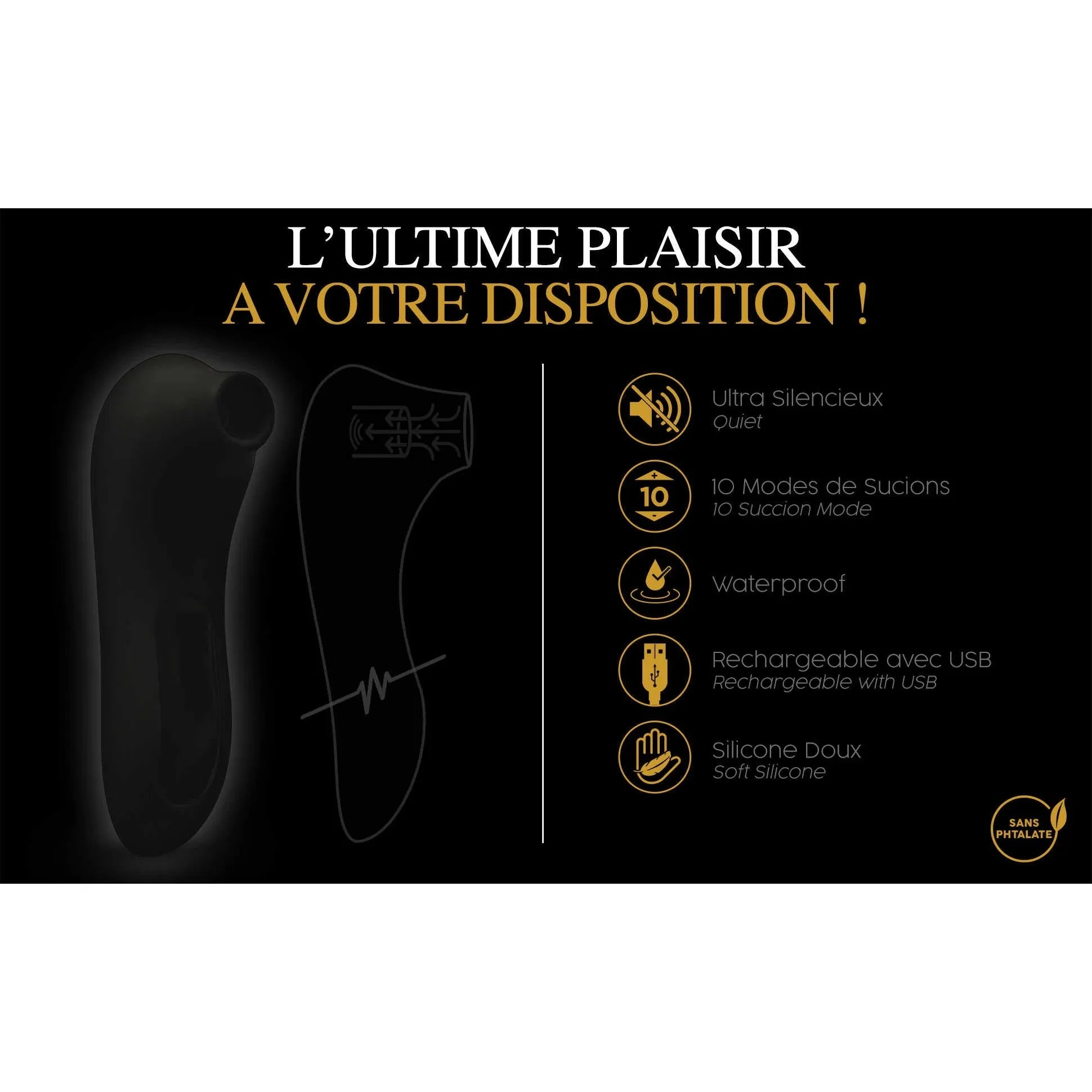 Stimulateur clitoridien silencieux silicone waterproof rechargeable USB féminin luxe