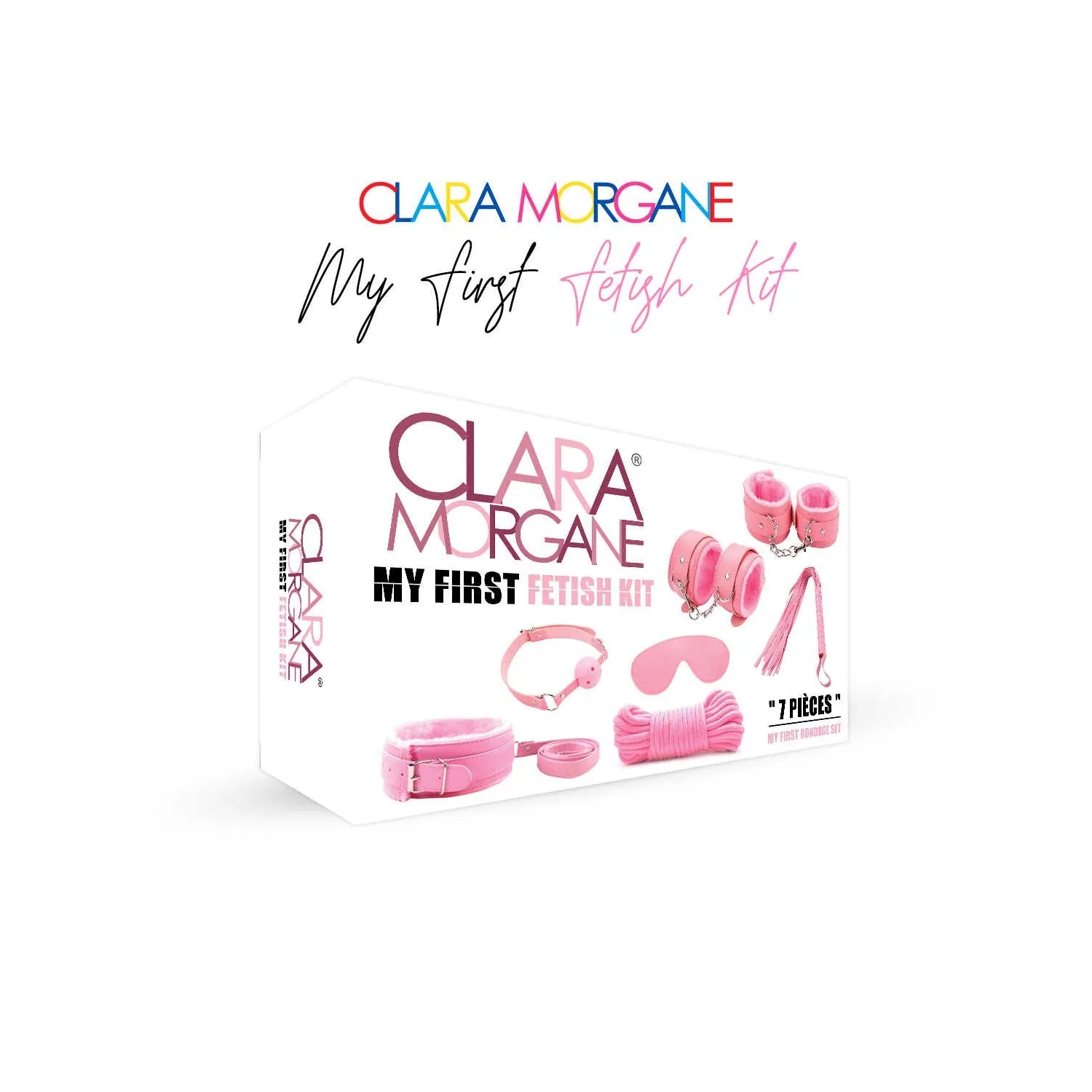 Coffret initiation BDSM débutants Clara Morgane rose complet sécurisé sensualité martinet menottes poignets chevilles bâillon laisse masque corde réglable doux
